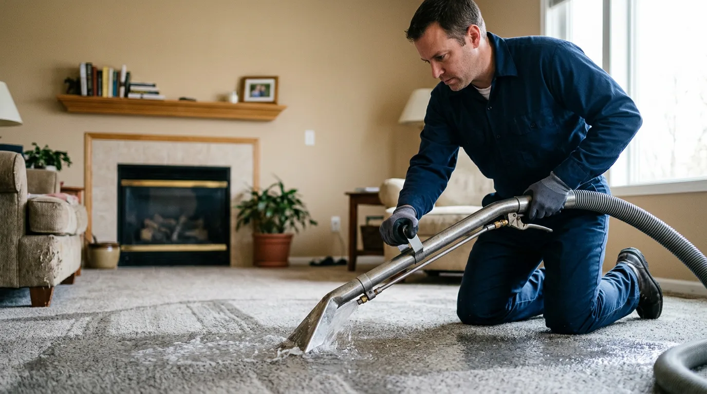 Water damage restoration technician working near Carthage, NC